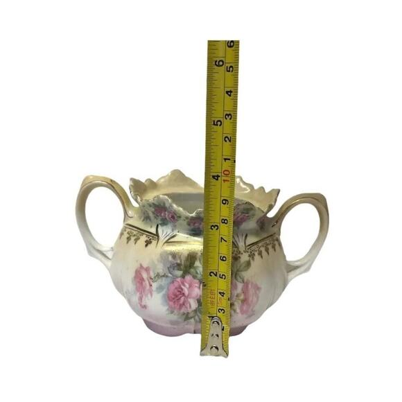Antique RS Prussia Creamer Porcelain Two Handles Mold 506 Pink Roses C. 1890 - Picture 4 of 5